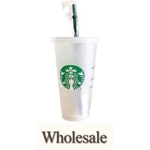 Starbucks - 1 24 oz Frosted Reusable Cold Cup with Lid and Green Straw with Stop